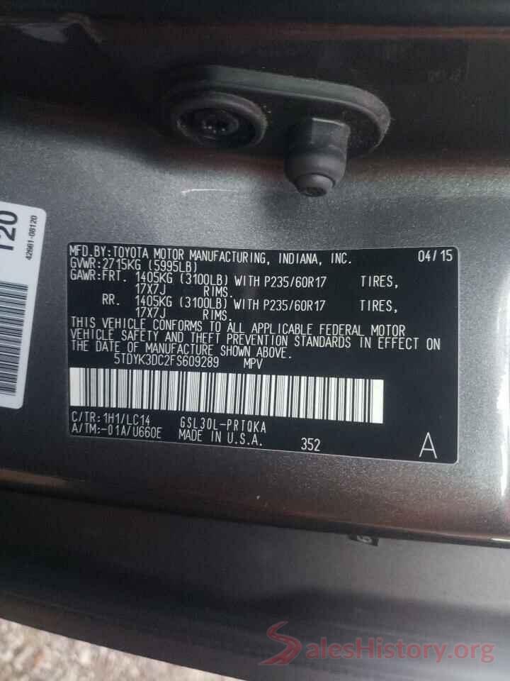 5TDYK3DC2FS609289 2015 TOYOTA SIENNA