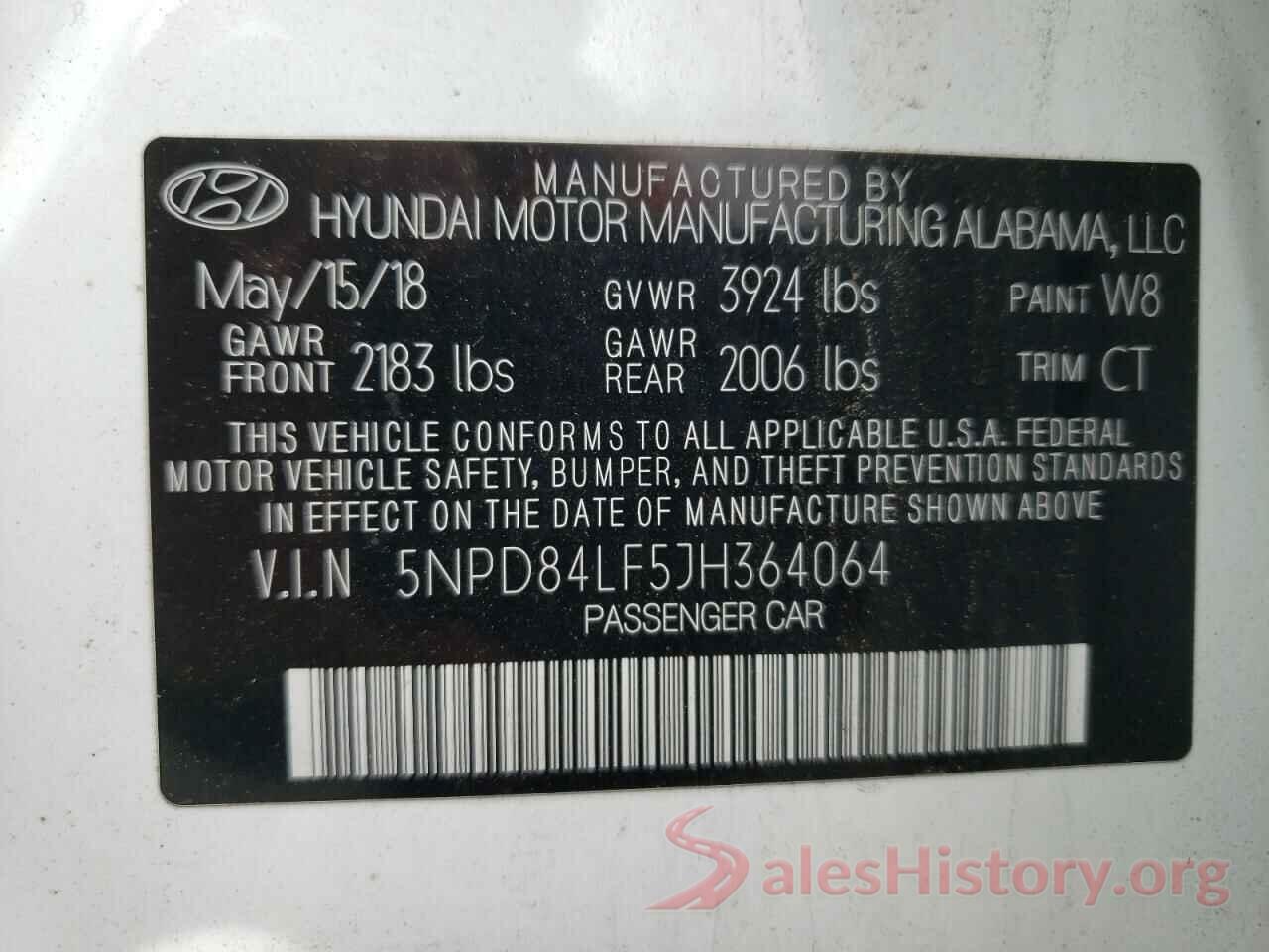 5NPD84LF5JH364064 2018 HYUNDAI ELANTRA