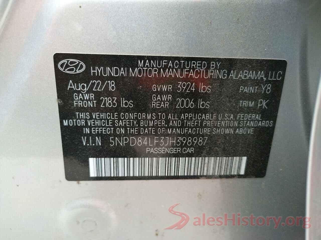 5NPD84LF3JH398987 2018 HYUNDAI ELANTRA