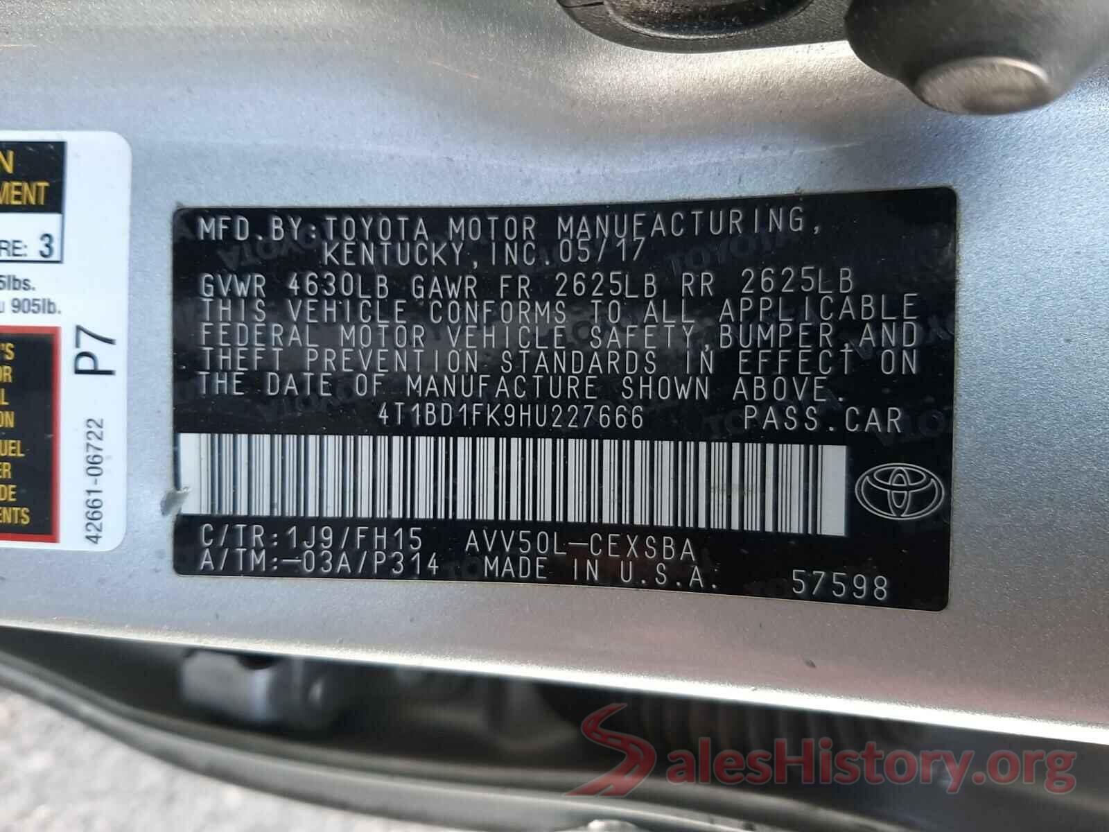 4T1BD1FK9HU227666 2017 TOYOTA CAMRY