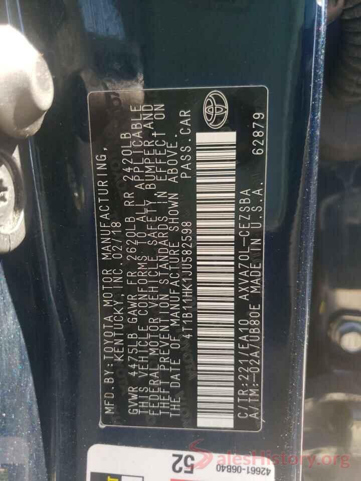 4T1B11HK1JU582598 2018 TOYOTA CAMRY