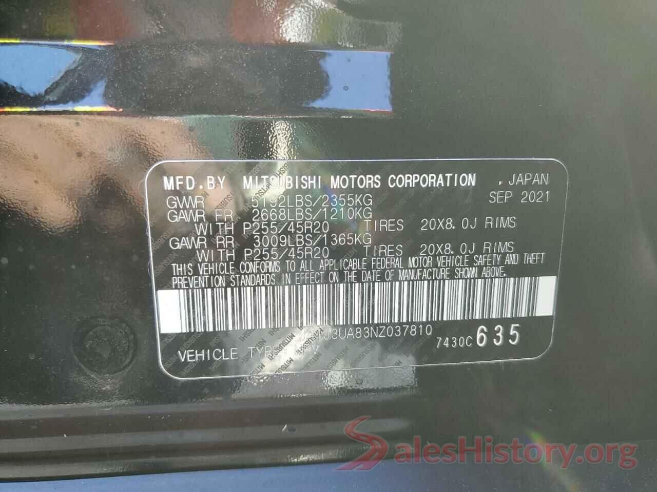 JA4J3UA83NZ037810 2022 MITSUBISHI OUTLANDER