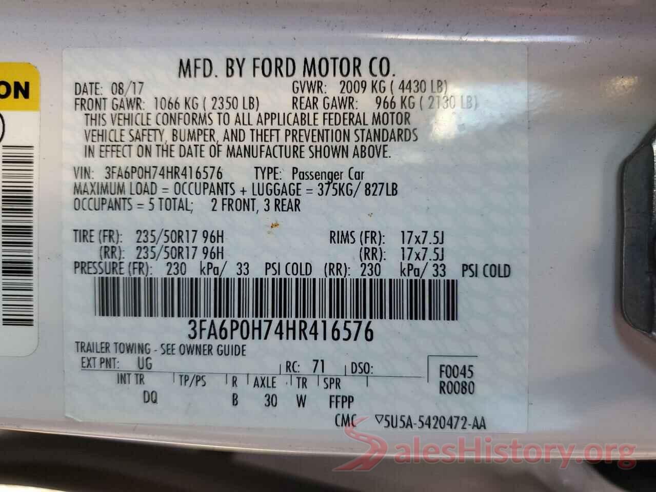 3FA6P0H74HR416576 2017 FORD FUSION