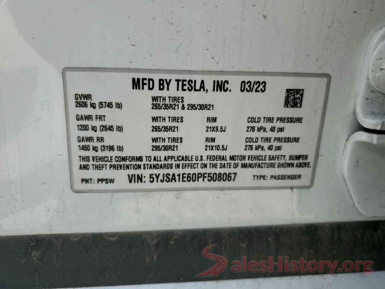 5YJSA1E60PF508067 2023 TESLA MODEL S