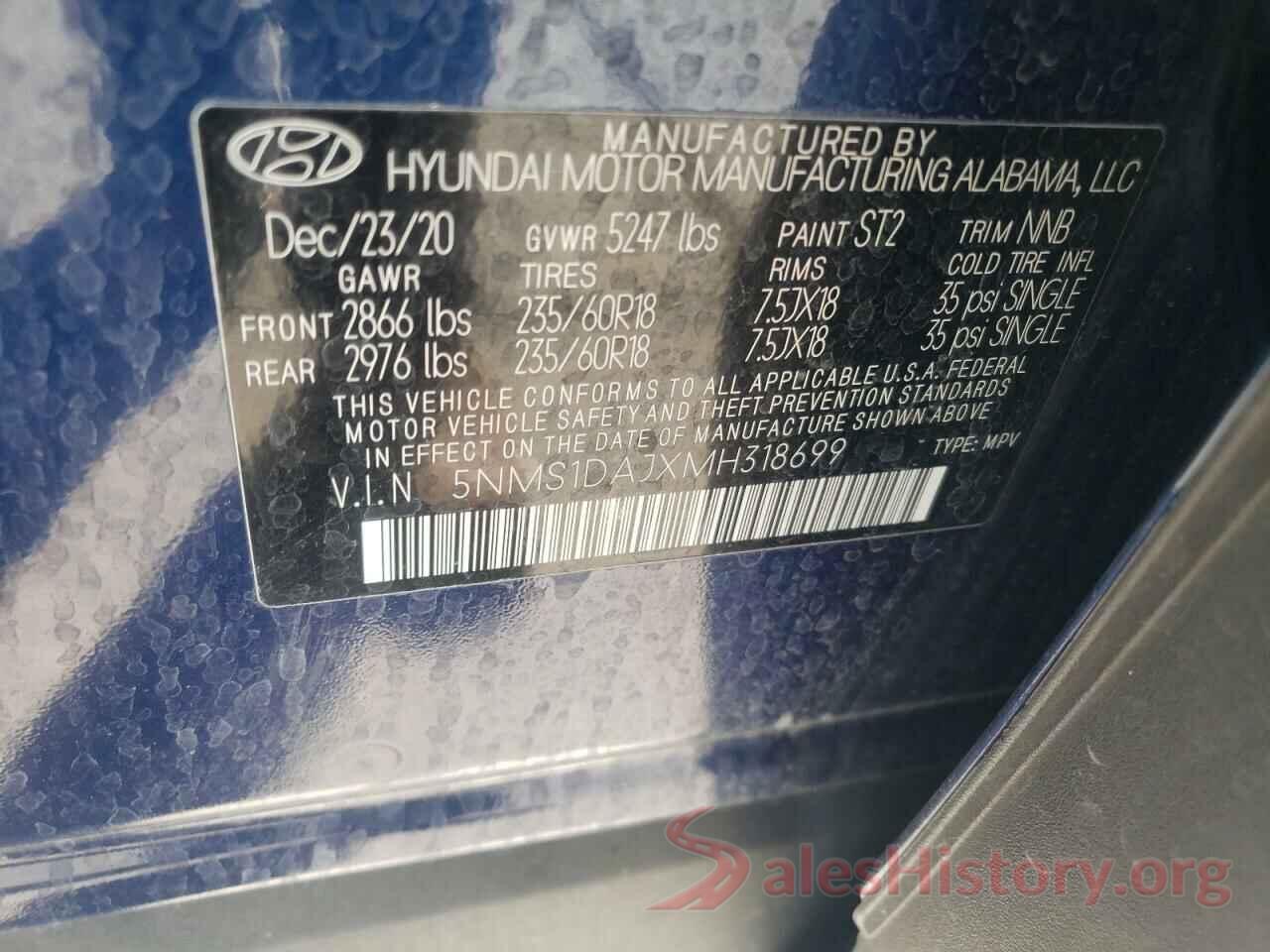 5NMS1DAJXMH318699 2021 HYUNDAI SANTA FE