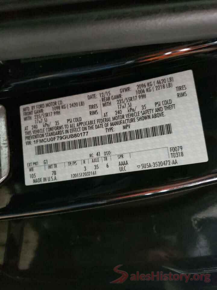 1FMCU0F79GUB80177 2016 FORD ESCAPE