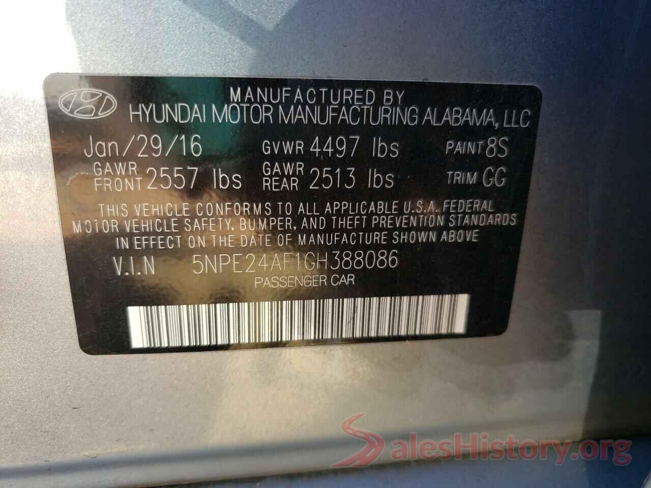 5NPE24AF1GH388086 2016 HYUNDAI SONATA