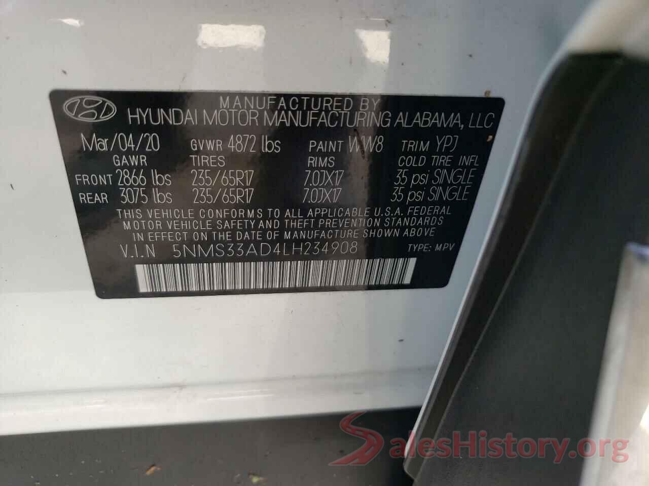 5NMS33AD4LH234908 2020 HYUNDAI SANTA FE