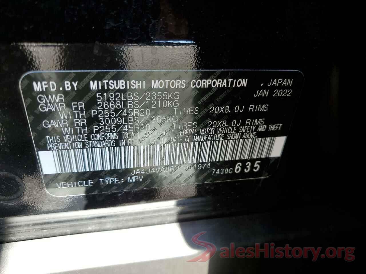 JA4J4VA86NZ061974 2022 MITSUBISHI OUTLANDER