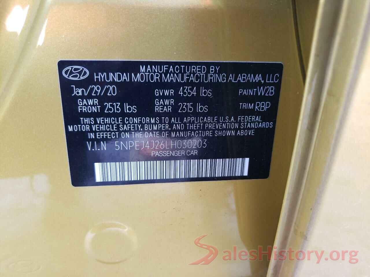 5NPEJ4J26LH030203 2020 HYUNDAI SONATA