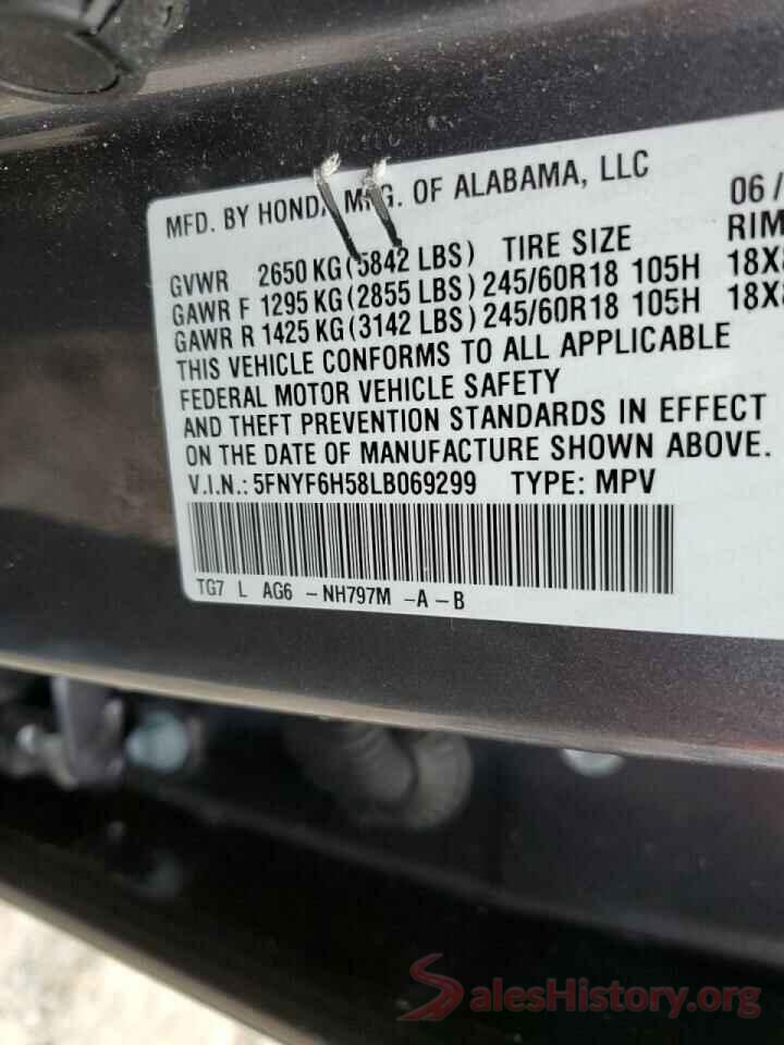 5FNYF6H58LB069299 2020 HONDA PILOT