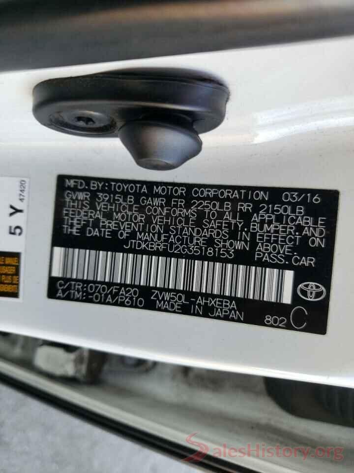 JTDKBRFU2G3518153 2016 TOYOTA PRIUS