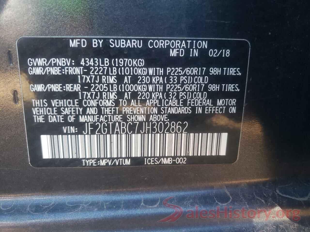 JF2GTABC7JH302862 2018 SUBARU CROSSTREK