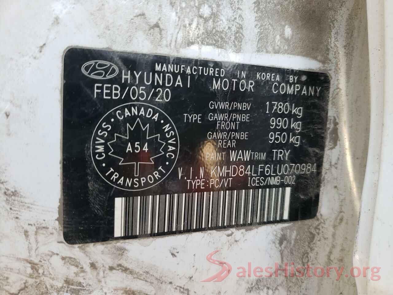 KMHD84LF6LU070984 2020 HYUNDAI ELANTRA