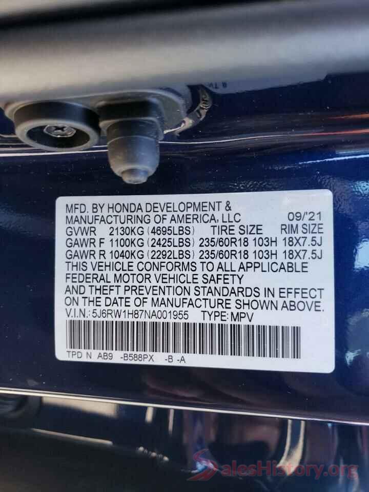 5J6RW1H87NA001955 2022 HONDA CRV