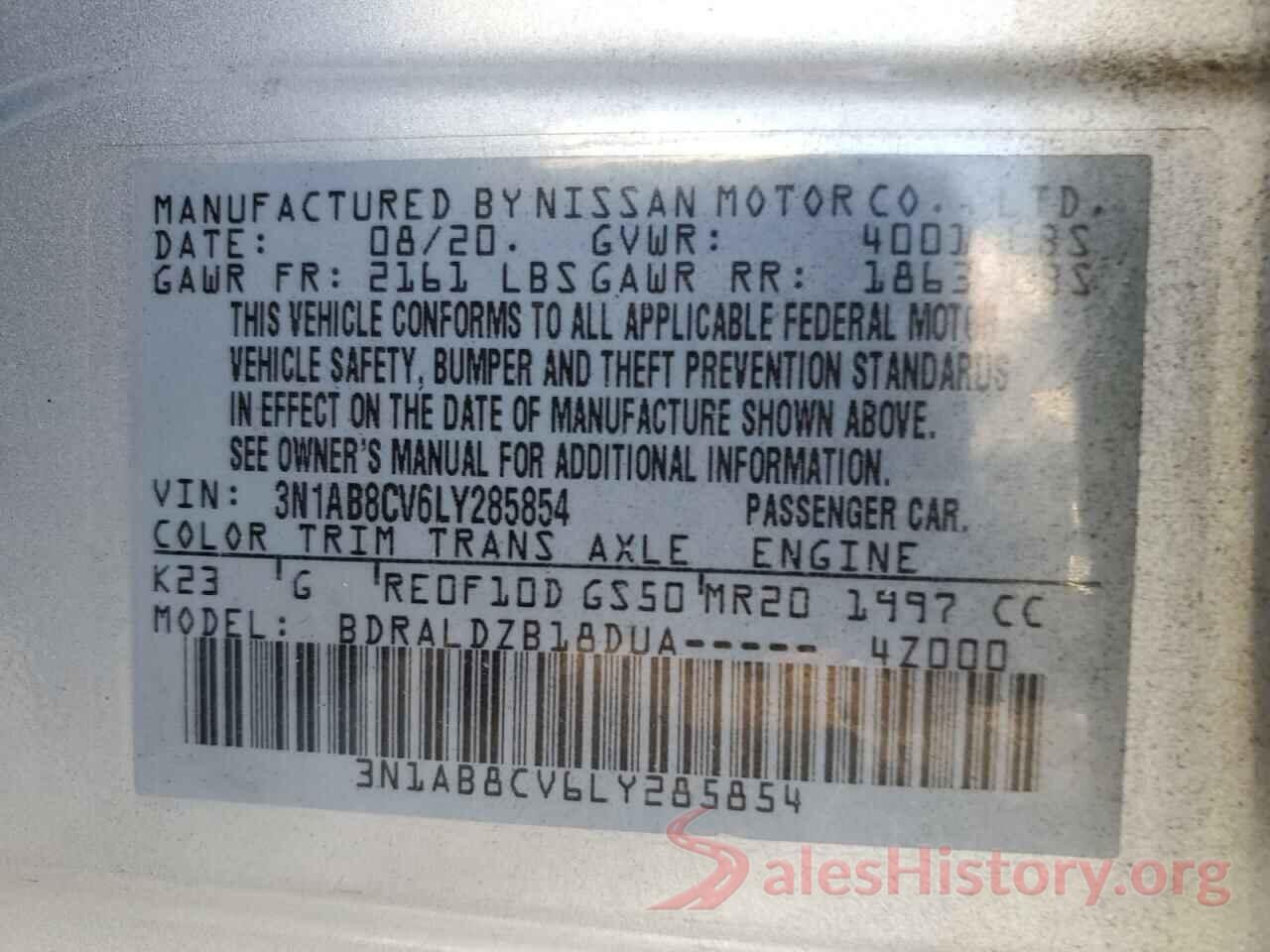 3N1AB8CV6LY285854 2020 NISSAN SENTRA