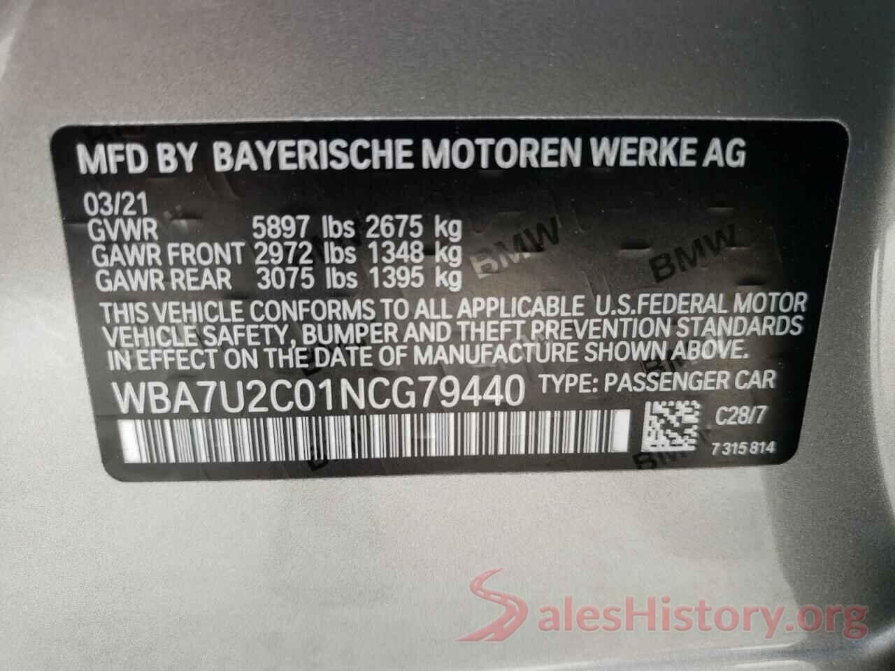 WBA7U2C01NCG79440 2022 BMW 7 SERIES