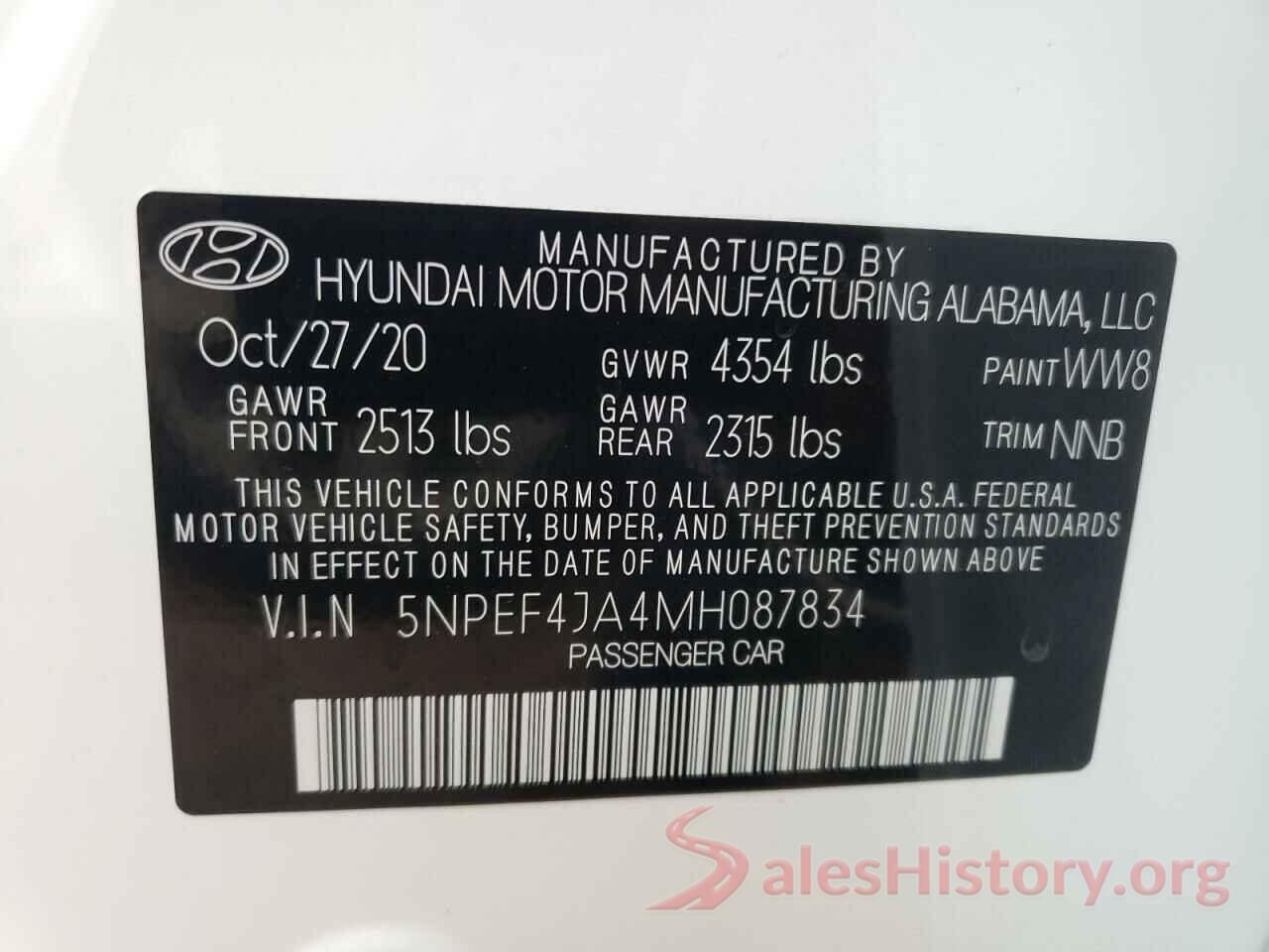 5NPEF4JA4MH087834 2021 HYUNDAI SONATA