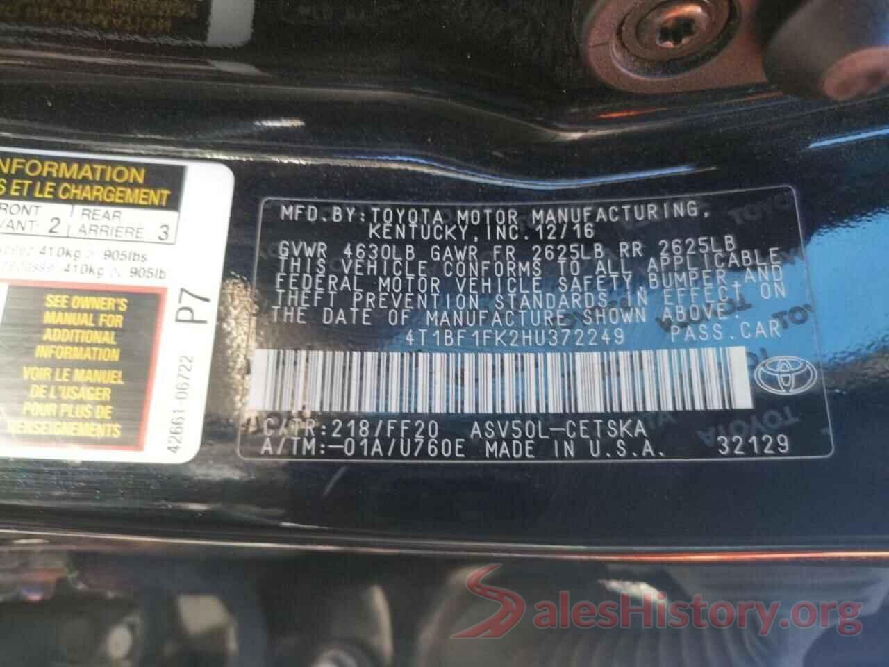 4T1BF1FK2HU372249 2017 TOYOTA CAMRY