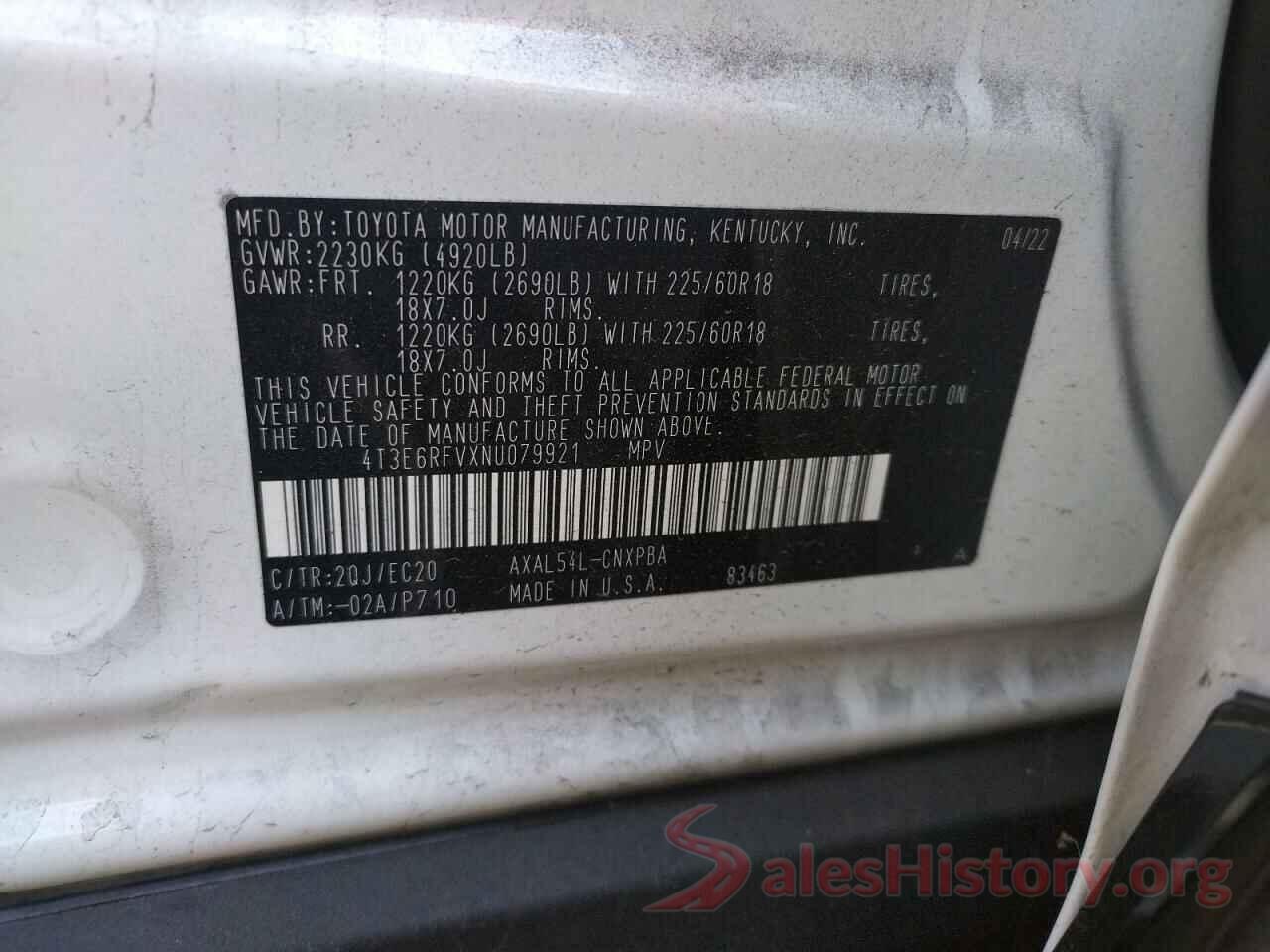 4T3E6RFVXNU079921 2022 TOYOTA RAV4