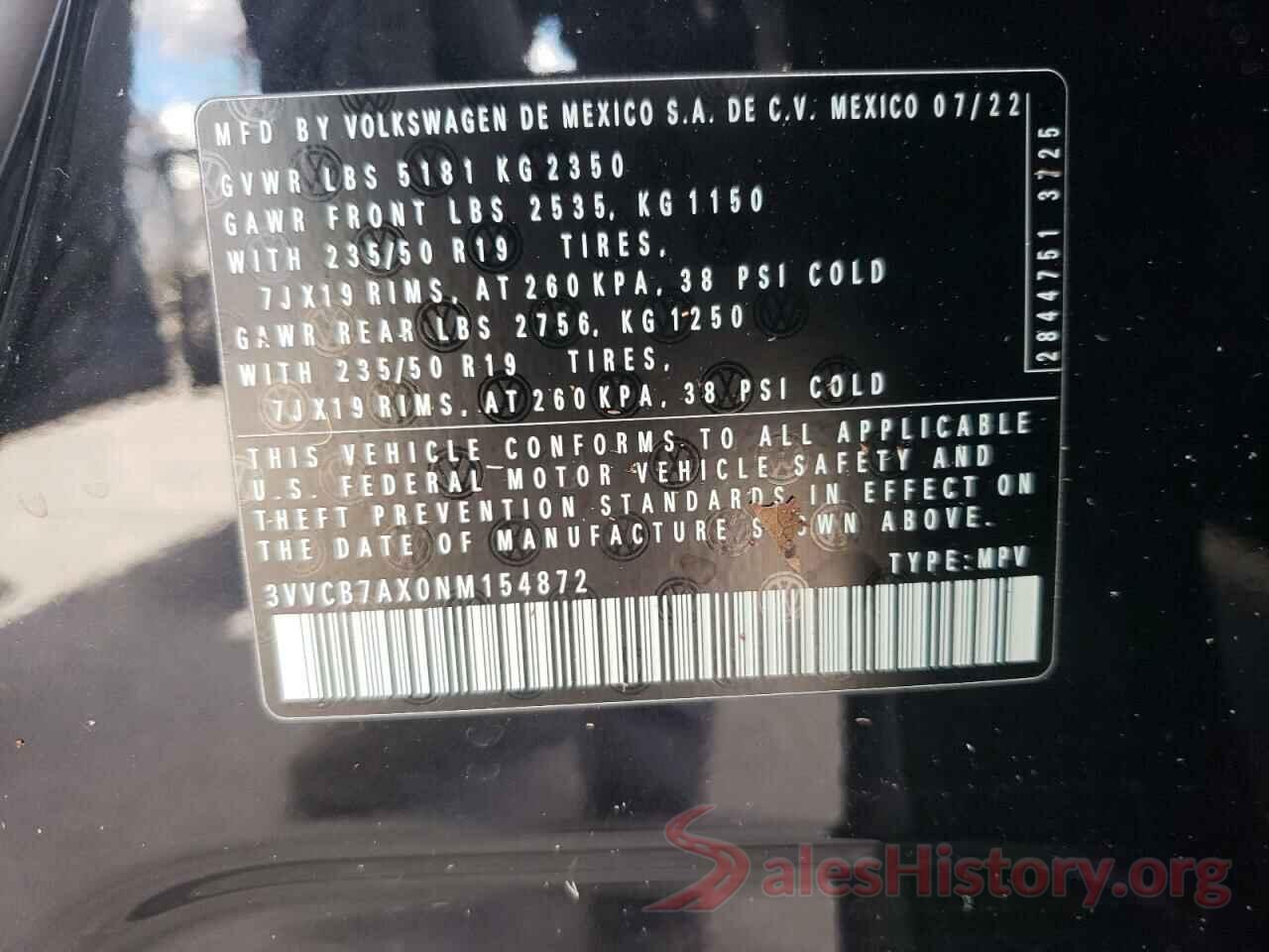 3VVCB7AX0NM154872 2022 VOLKSWAGEN TIGUAN