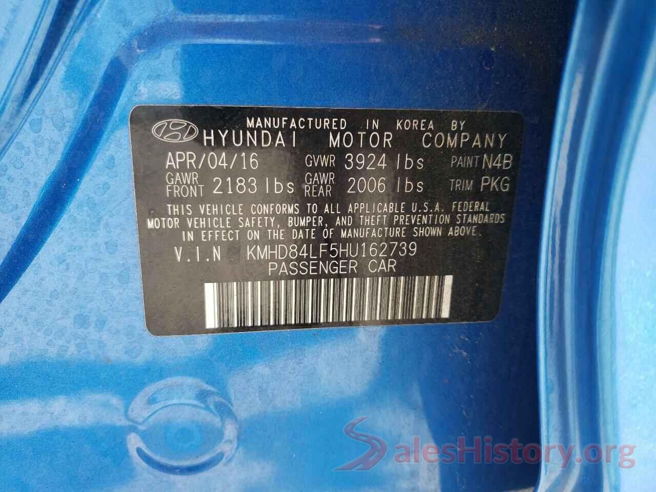 KMHD84LF5HU162739 2017 HYUNDAI ELANTRA