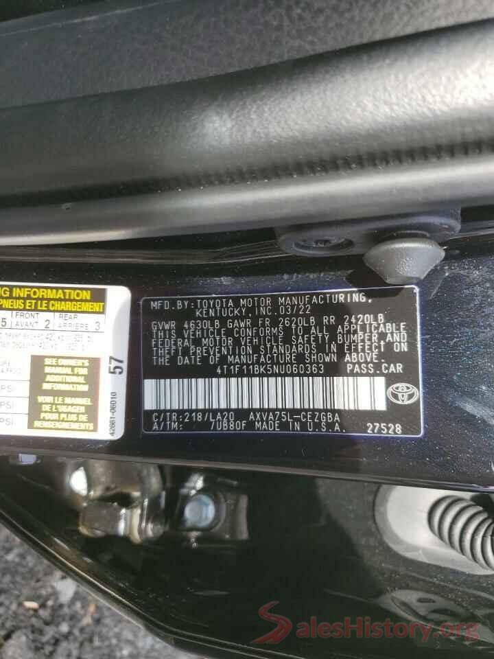 4T1F11BK5NU060363 2022 TOYOTA CAMRY