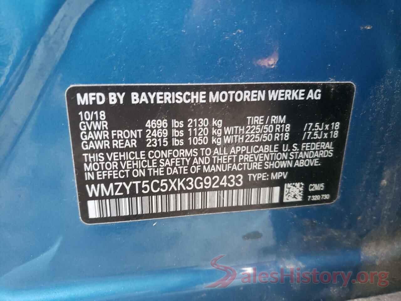 WMZYT5C5XK3G92433 2019 MINI COOPER