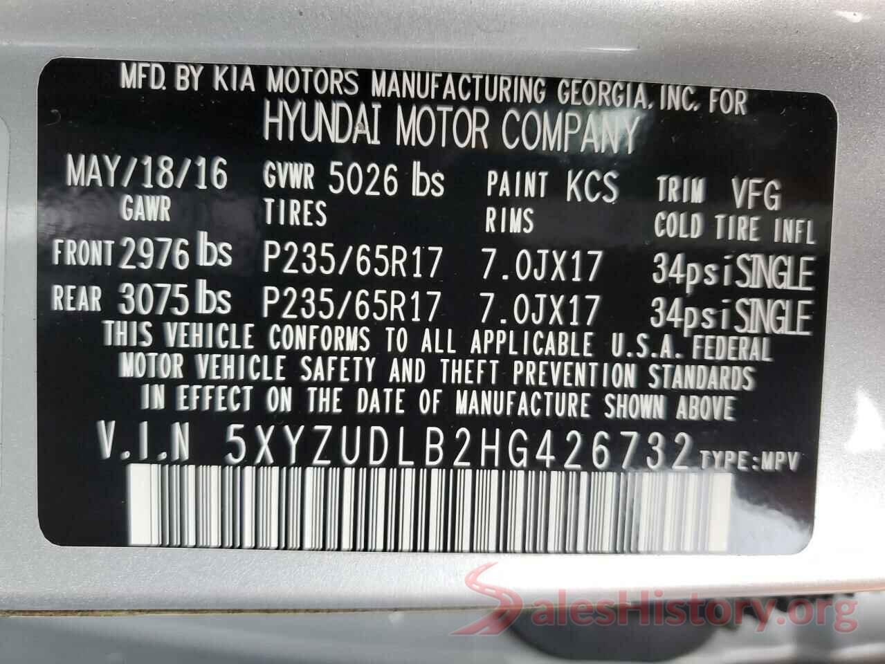 5XYZUDLB2HG426732 2017 HYUNDAI SANTA FE