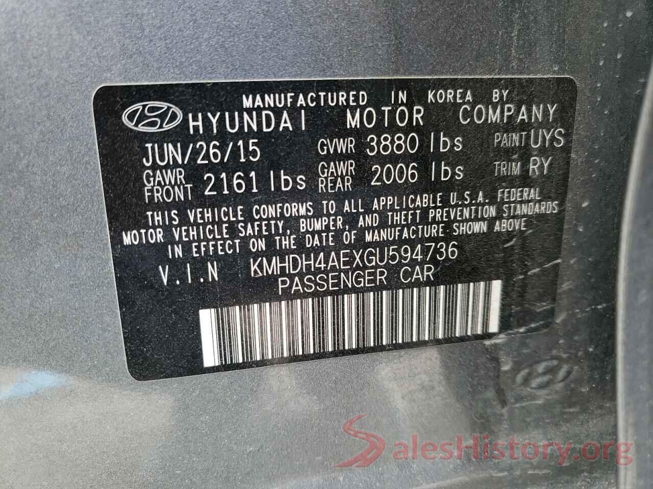 KMHDH4AEXGU594736 2016 HYUNDAI ELANTRA