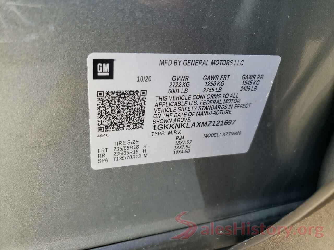 1GKKNKLAXMZ121697 2021 GMC ACADIA