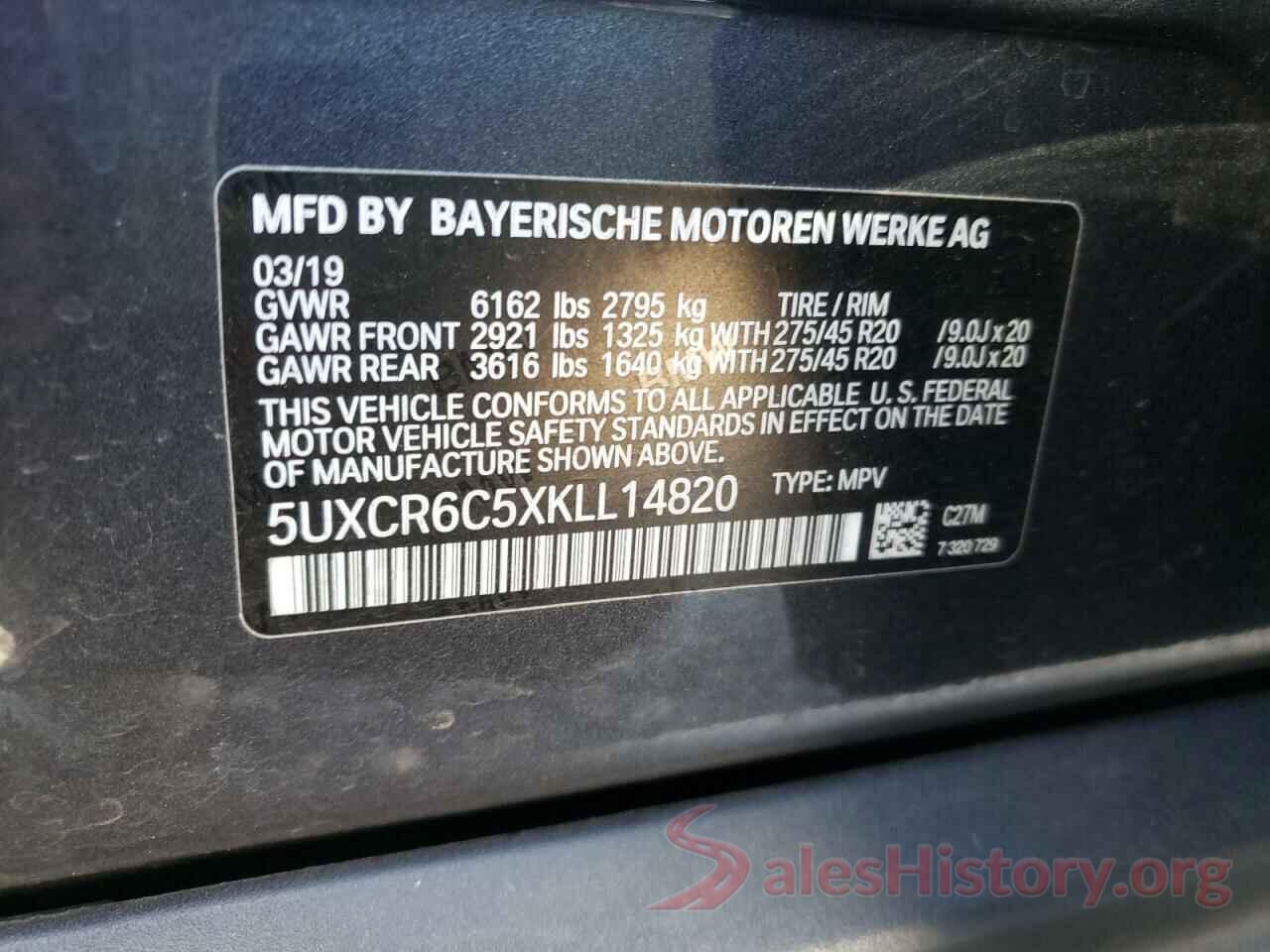 5UXCR6C5XKLL14820 2019 BMW X5