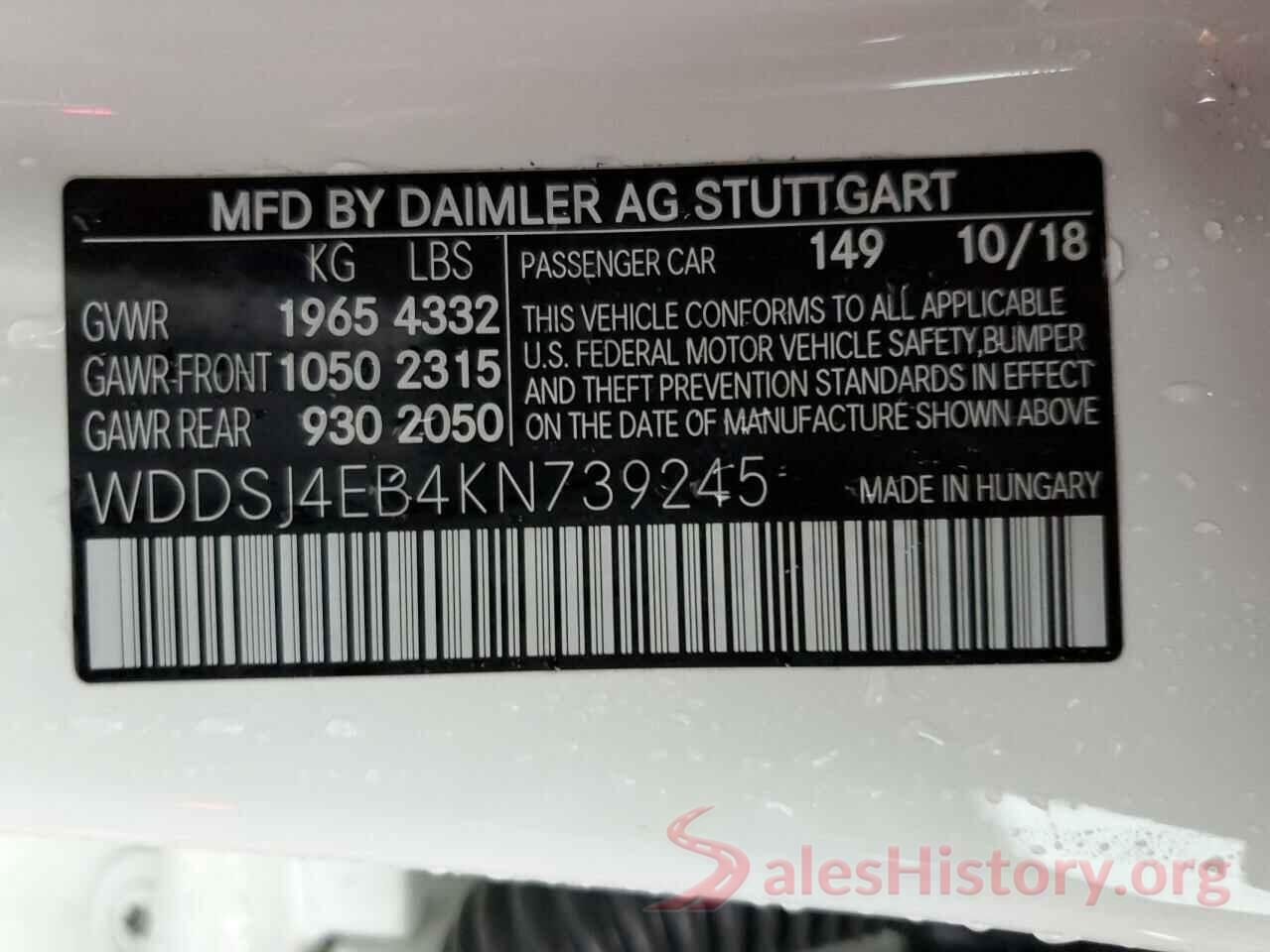 WDDSJ4EB4KN739245 2019 MERCEDES-BENZ CLA-CLASS