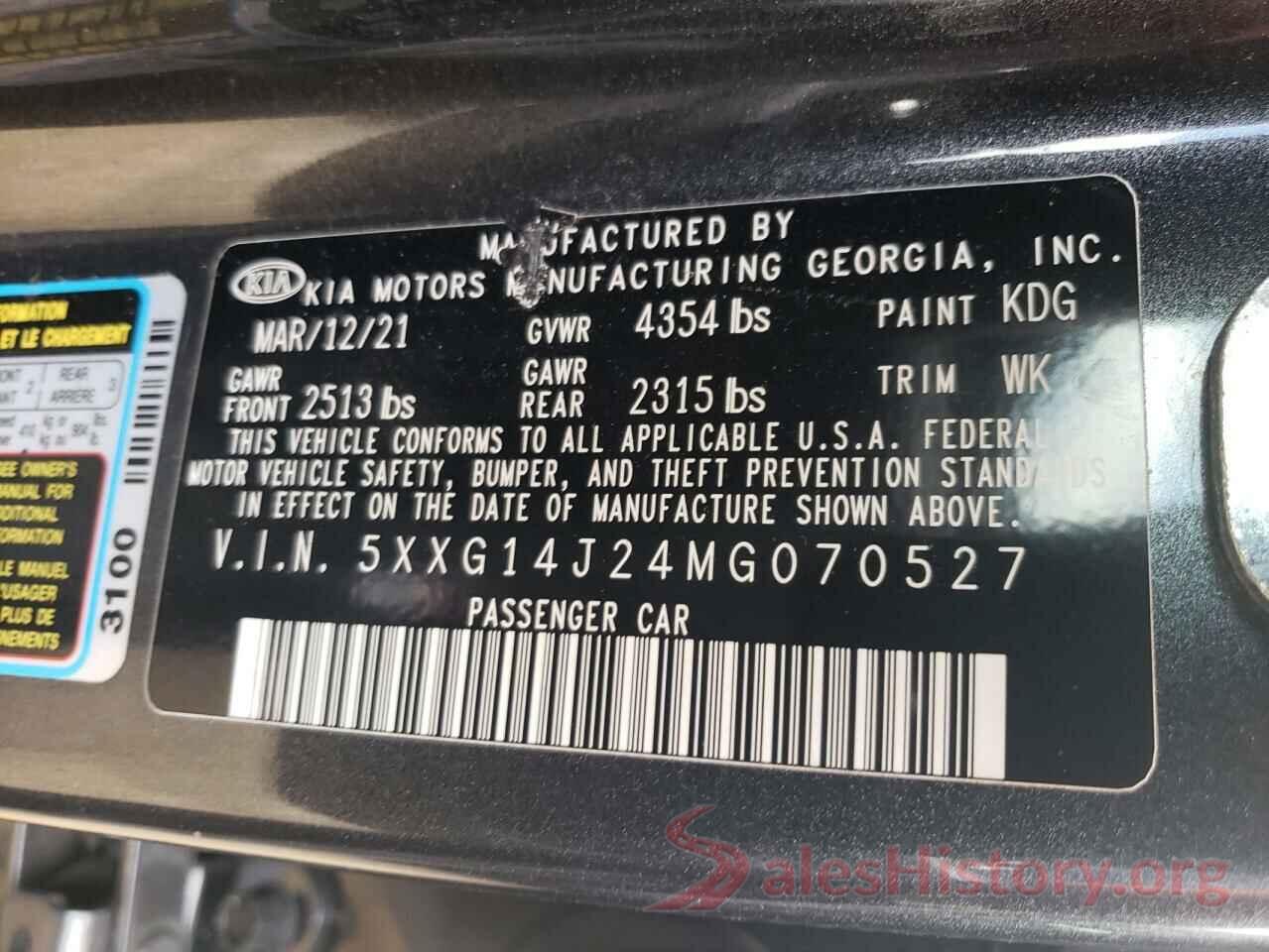 5XXG14J24MG070527 2021 KIA K5