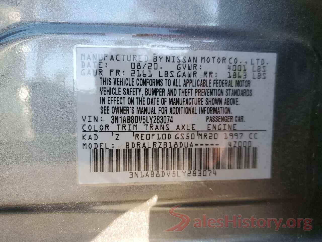 3N1AB8DV5LY283074 2020 NISSAN SENTRA