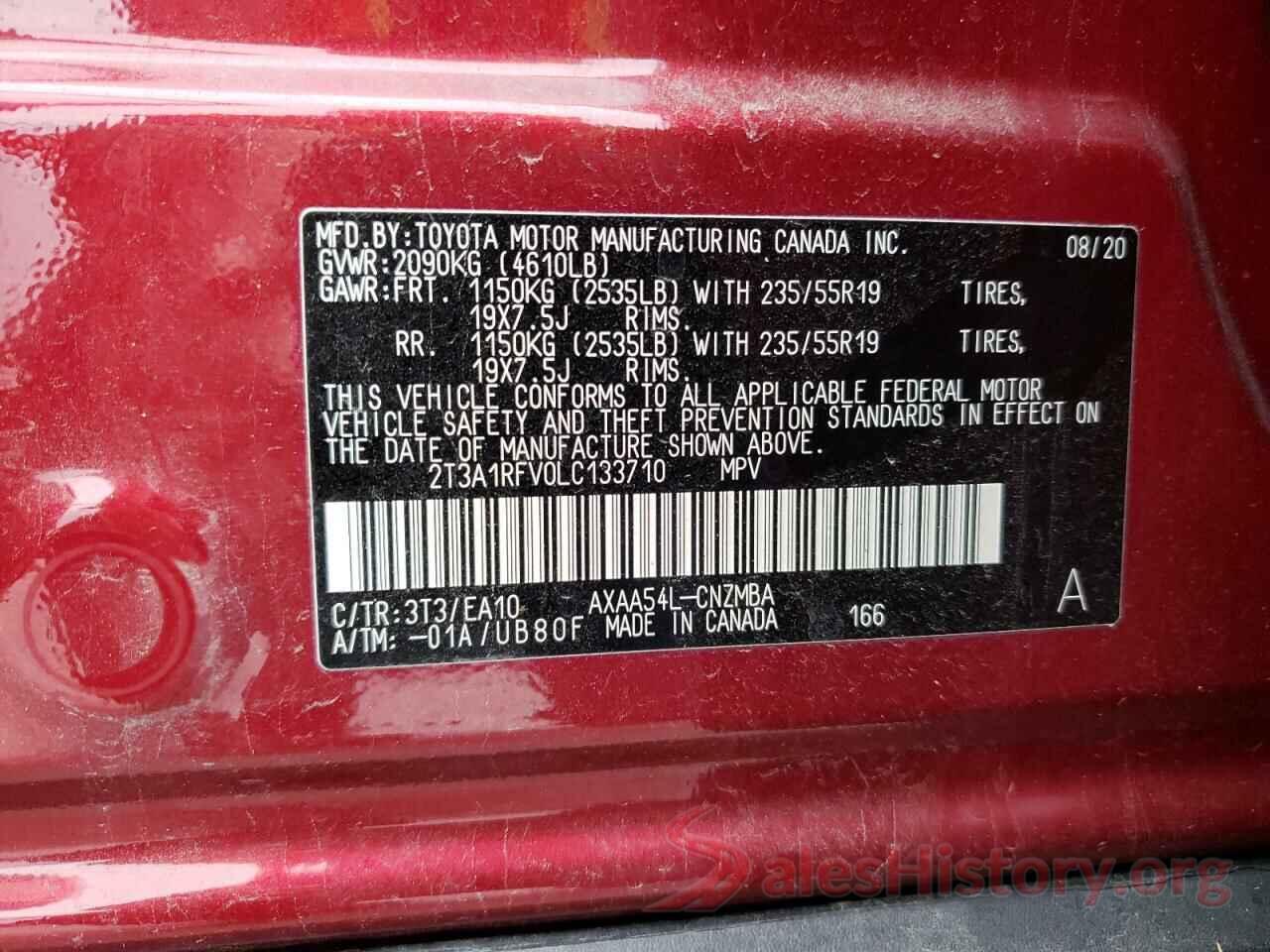 2T3A1RFV0LC133710 2020 TOYOTA RAV4