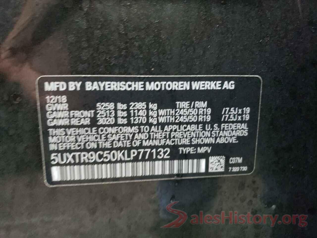 5UXTR9C50KLP77132 2019 BMW X3