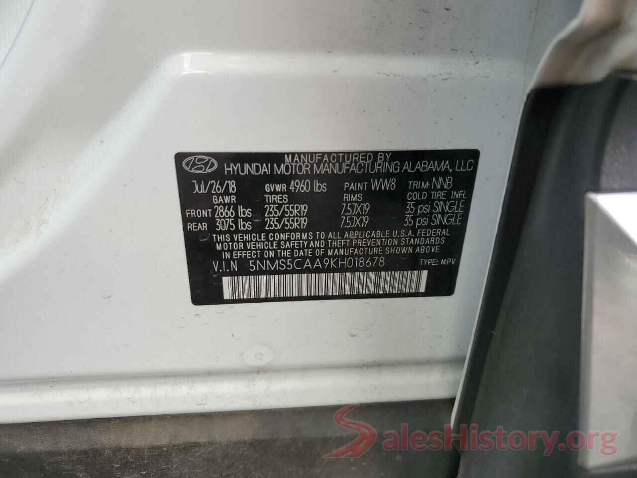 5NMS5CAA9KH018678 2019 HYUNDAI SANTA FE