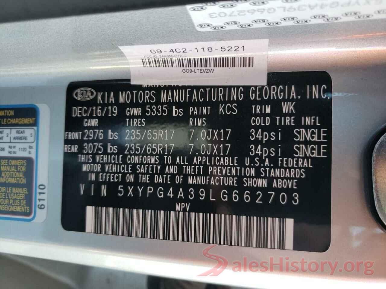 5XYPG4A39LG662703 2020 KIA SORENTO