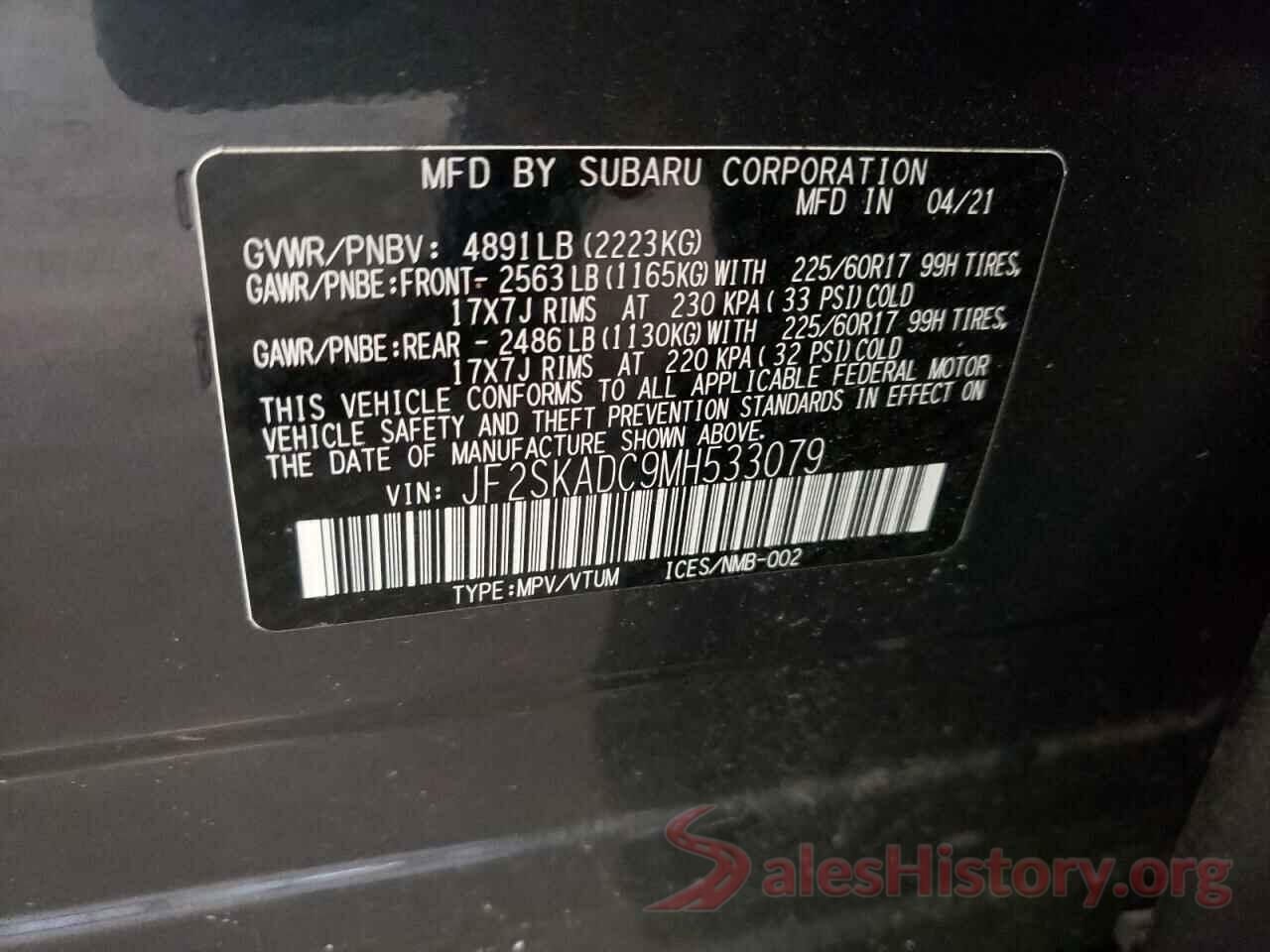 JF2SKADC9MH533079 2021 SUBARU FORESTER