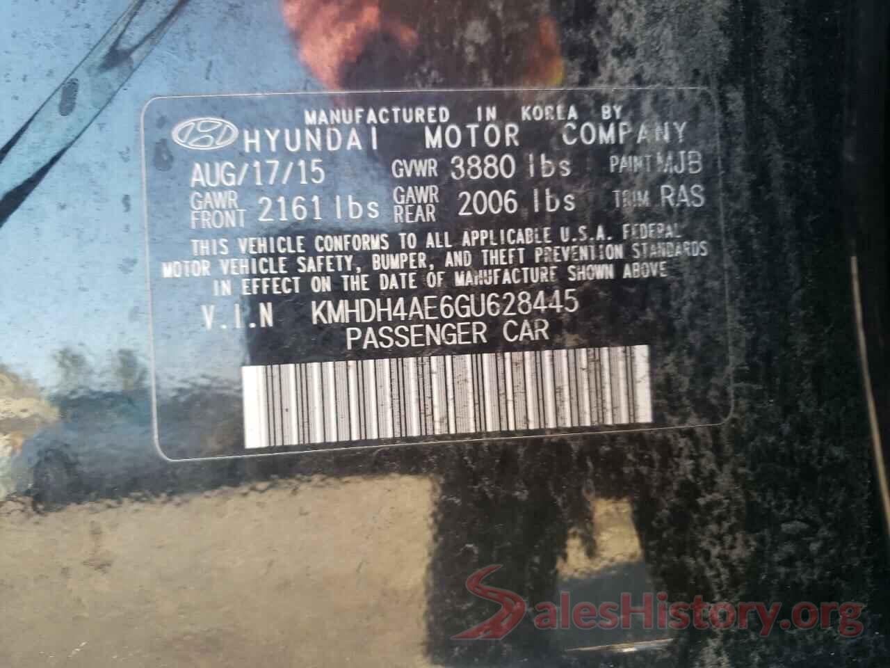 KMHDH4AE6GU628445 2016 HYUNDAI ELANTRA