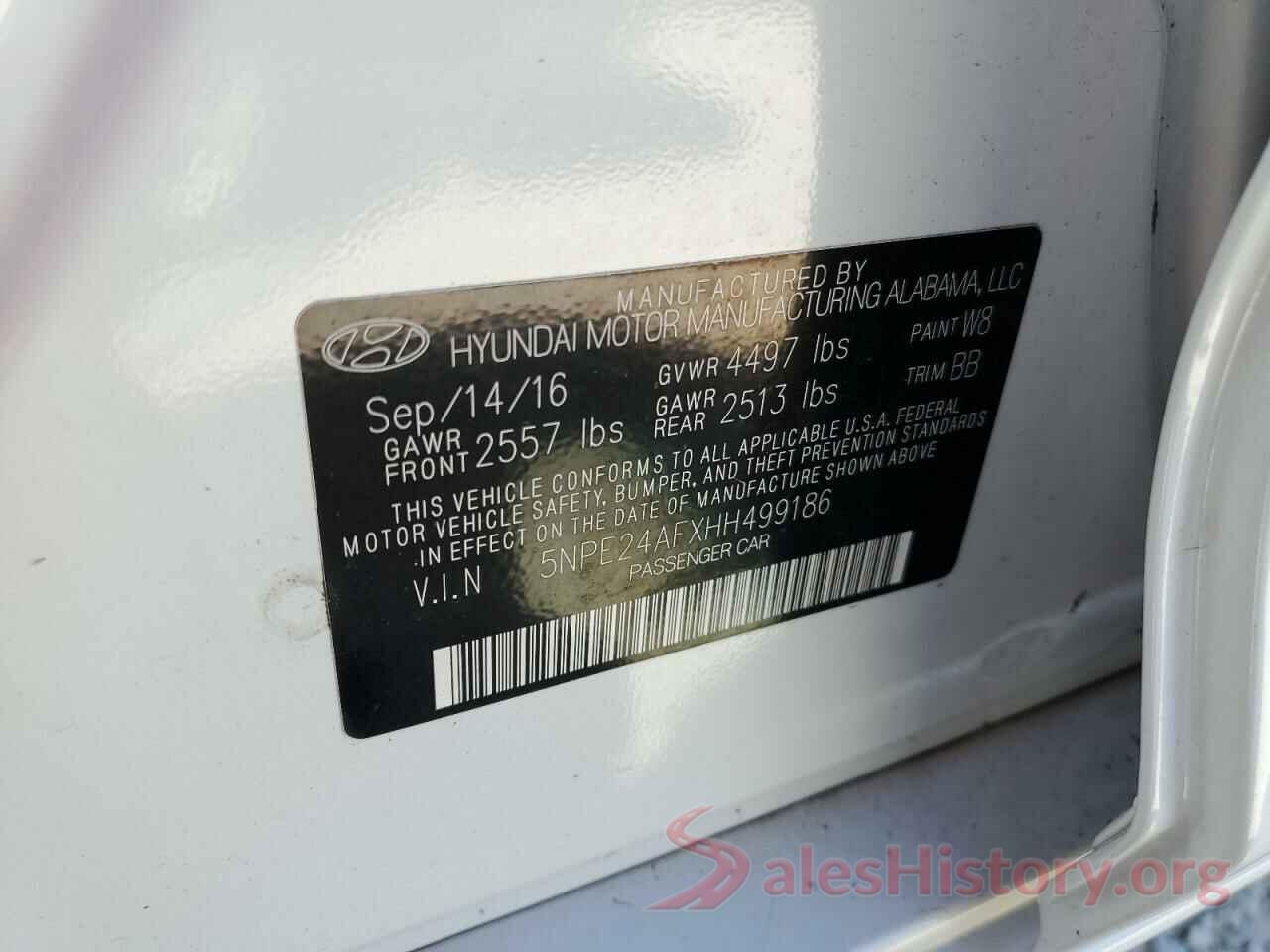 5NPE24AFXHH499186 2017 HYUNDAI SONATA