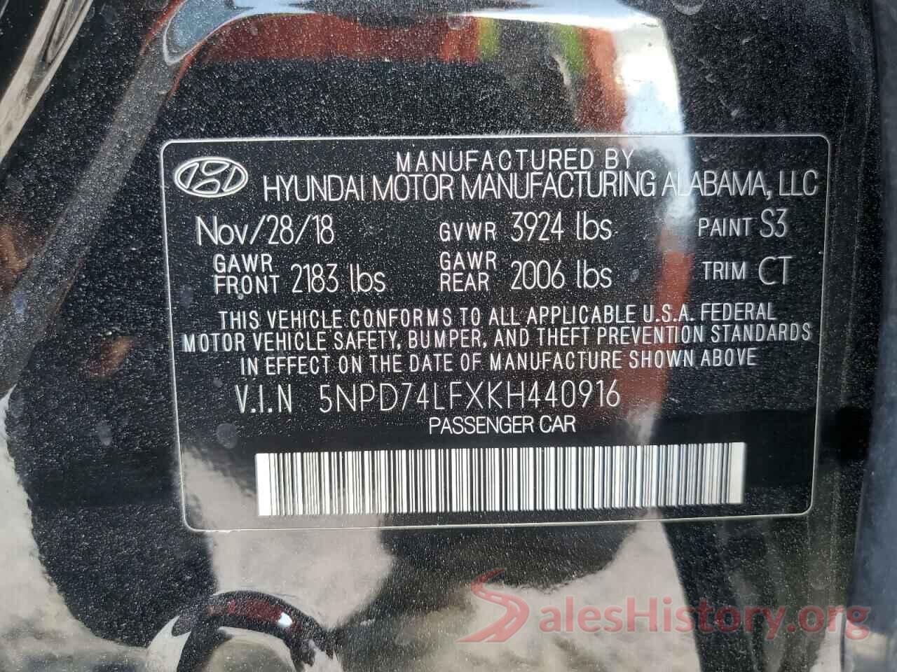 5NPD74LFXKH440916 2019 HYUNDAI ELANTRA