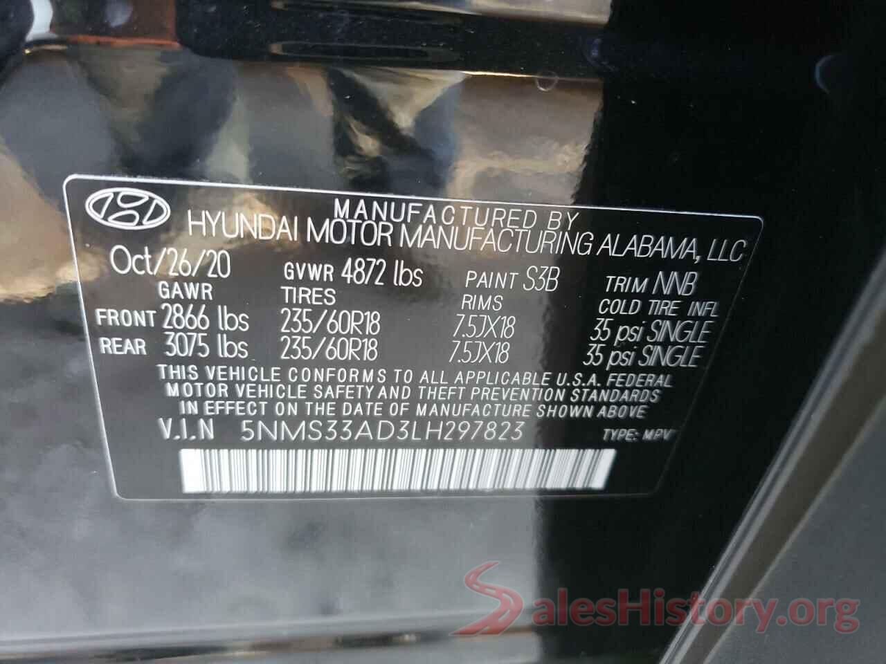 5NMS33AD3LH297823 2020 HYUNDAI SANTA FE