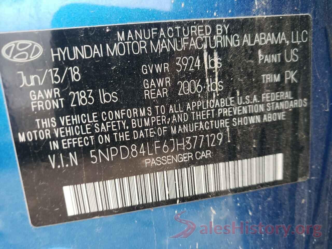 5NPD84LF6JH377129 2018 HYUNDAI ELANTRA