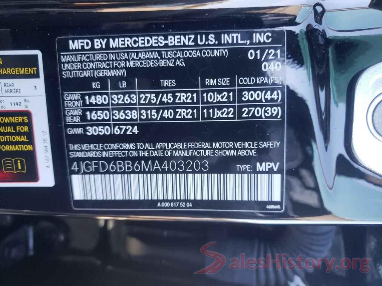 4JGFD6BB6MA403203 2021 MERCEDES-BENZ GLE-CLASS