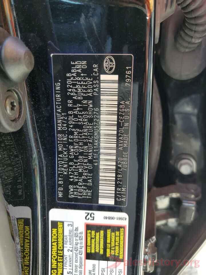 4T1F11AK6MU572276 2021 TOYOTA CAMRY