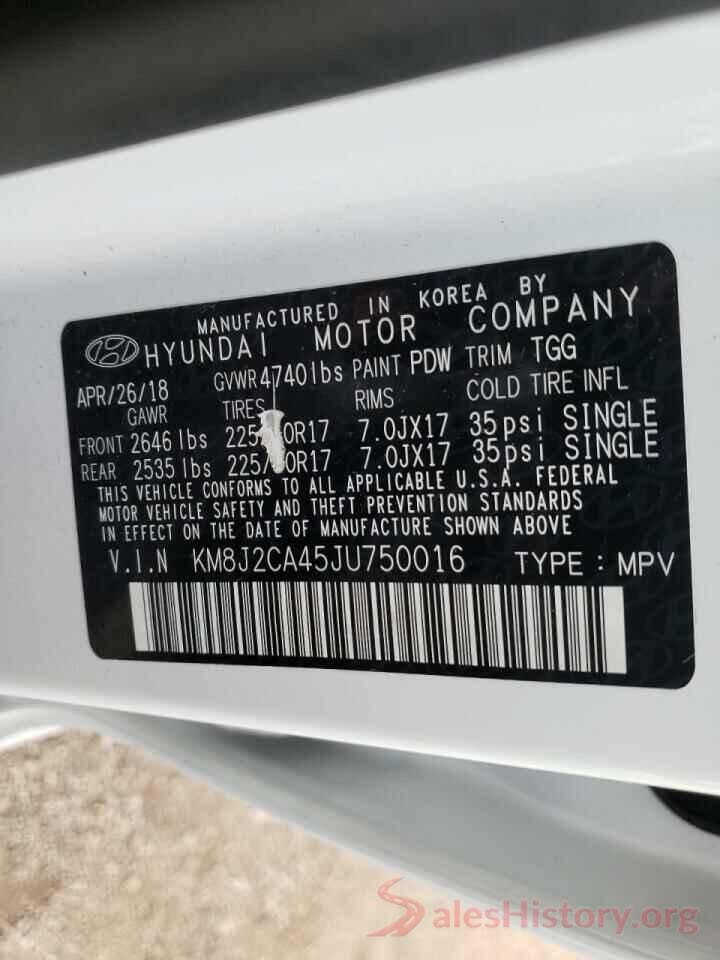 KM8J2CA45JU750016 2018 HYUNDAI TUCSON