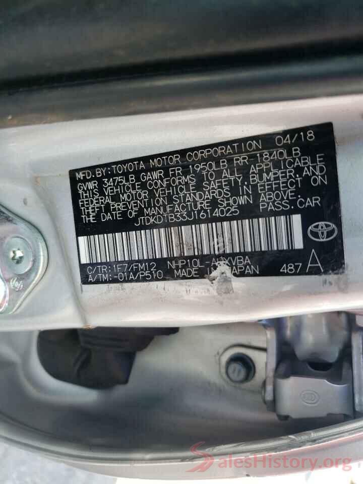 JTDKDTB33J1614025 2018 TOYOTA PRIUS