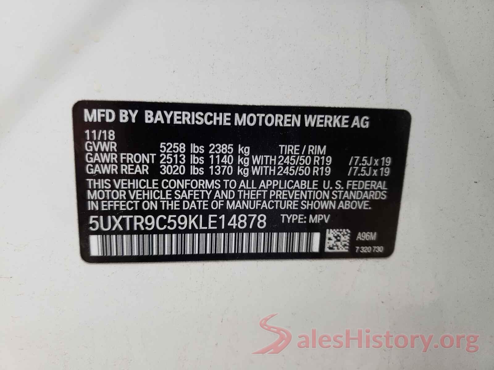 5UXTR9C59KLE14878 2019 BMW X3